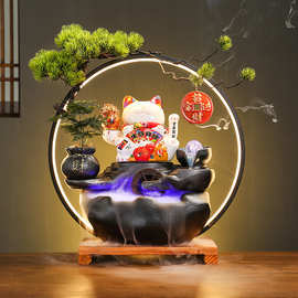 开业礼品家居流水摆件招财猫开业送礼乔迁小鱼缸玄关电视柜装饰