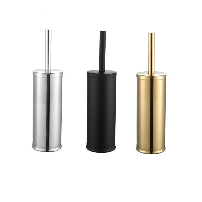 No-Drill Floor-Standing Bathroom 304 Stainless Steel Toilet Brush with Round Head, Long Handle, and Base for Hotel Use