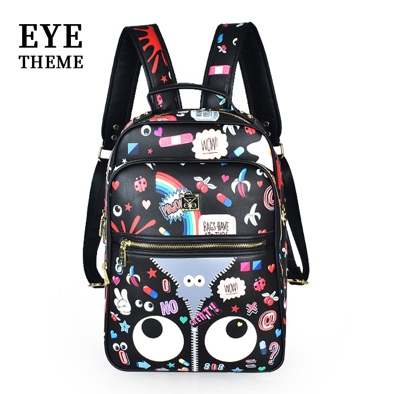 Viajes de gran capacidad de almacenamiento de hombro trasero PU impresión de moda moda cremallera bolsas escolares de estudiantes graffiti #2553