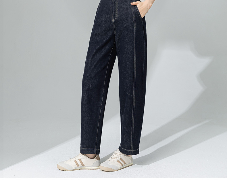 Quần jeans nữ cạp cao ống rộng dáng harem denim — Xanh denim chi tiết 8
