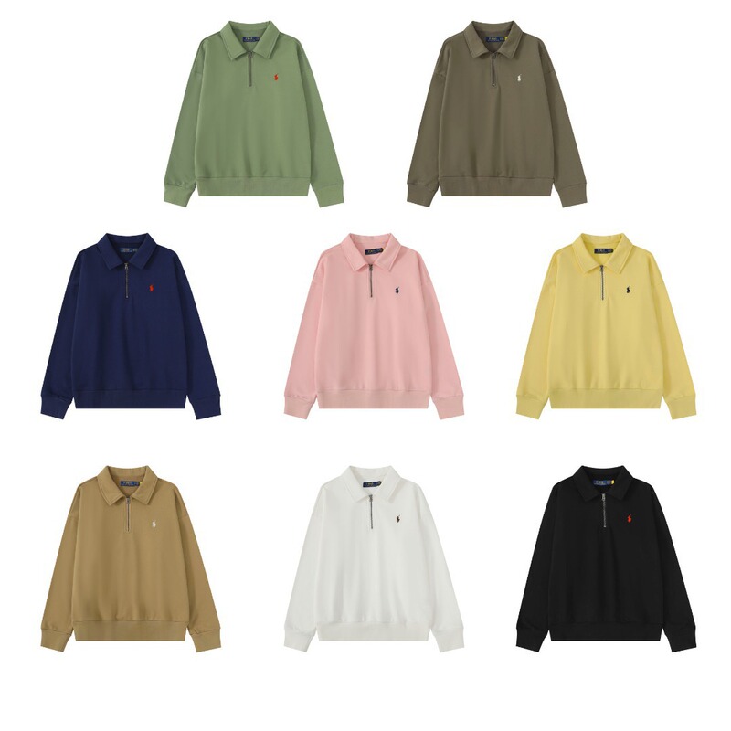 Cross-Border Rl Ralph Lauren Sweatshirt Classic Style Pony Embroidery Half-Zip Lapel Polo Shirt Unisex Loose Sweatshirt
