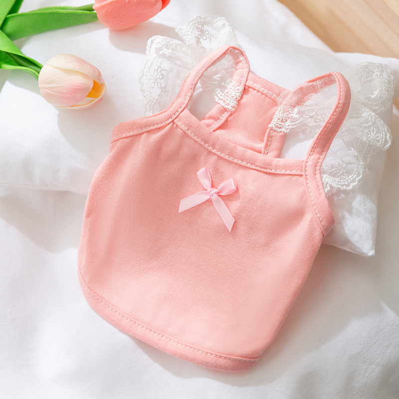 Primavera y verano perros princesa coreana color caramelo de encaje chaleco de manga volante gato Teddy Bo Mei ropa de mascotas