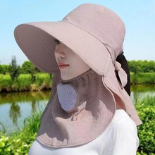 夏季帽子户外遮脸遮阳帽女士可折叠防晒大檐太阳帽护颈务农采茶帽