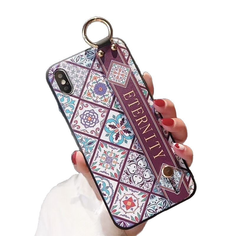 16ProMax15 Funda para teléfono móvil estilo palacio retro S25UltraS24A16 Pulsera de flor a cuadros japonesa y coreana Funda suave