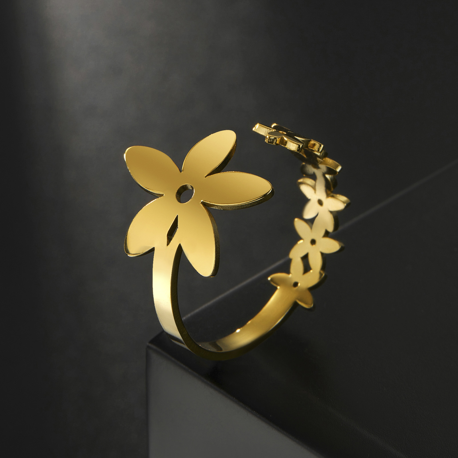 Süss Einfacher Stil Blume Rostfreier Stahl Offener Ring In Masse display picture 5