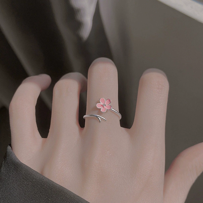 Brand fuchsia cute ring, Japanese and Korean, simple and elegant design, flowered