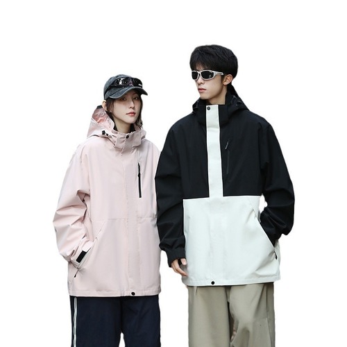Spring and Autumn Men and Women Loose Fit Plus Size Solid Color Striped Waterproof Couple's Down Jackets with Detachable Hood, Sports and Leisure Outerwear