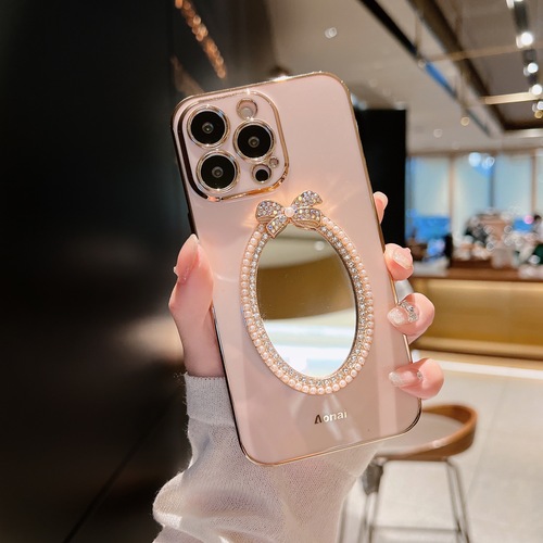 Applicable for iPhone15 Pro Max phone case pearl mirror fashionable new Apple14 electroplated silicone 13 rhinestoned