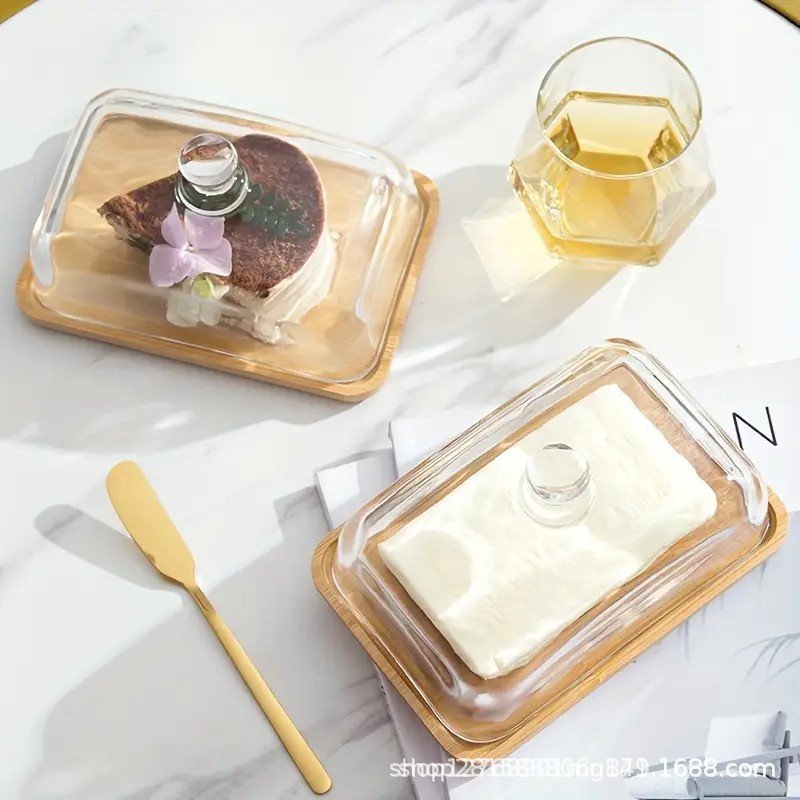 Plato de pastel rectangular de bambú con cubierta de vidrio, plato de frutas para té de la tarde, cubierta de postre, plato de muestra de prueba. image 4