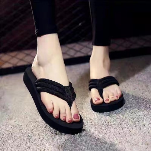 High-heeled thick-soled sandals for women, summer beach anti-slip herringbone sandals for ladies, floral fashionable Korean-style outerwear sandals
