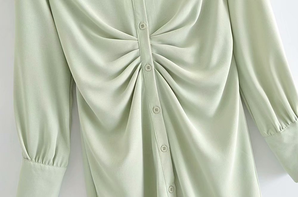 light green chest fold design lapel shirt dress Nihaostyles wholesale clothing vendor NSAM75471