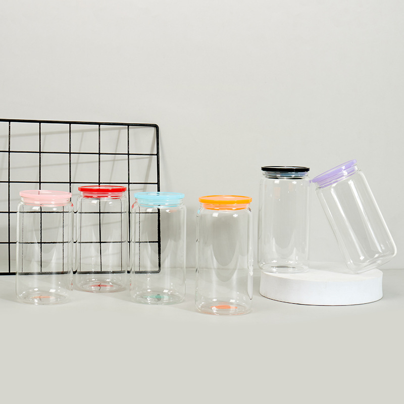 Cross-border Mason Cup sublimación de una sola capa gruesa transparente borosilicato cubierta de color de vidrio taza de agua cubierta de bambú paja al aire libre