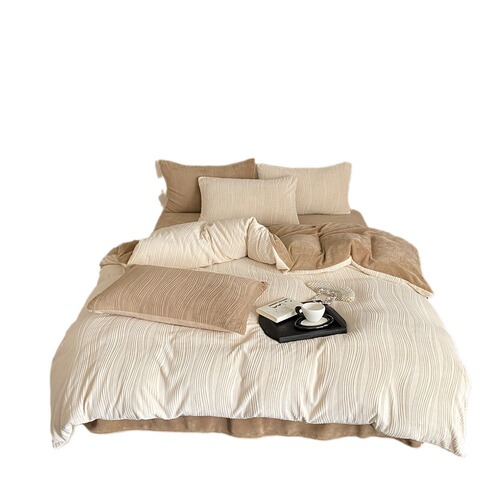 High-end wabi-sabi style milk velvet three-dimensional jacquard four-piece winter thickened double-sided velvet duvet cover sheets and bedding