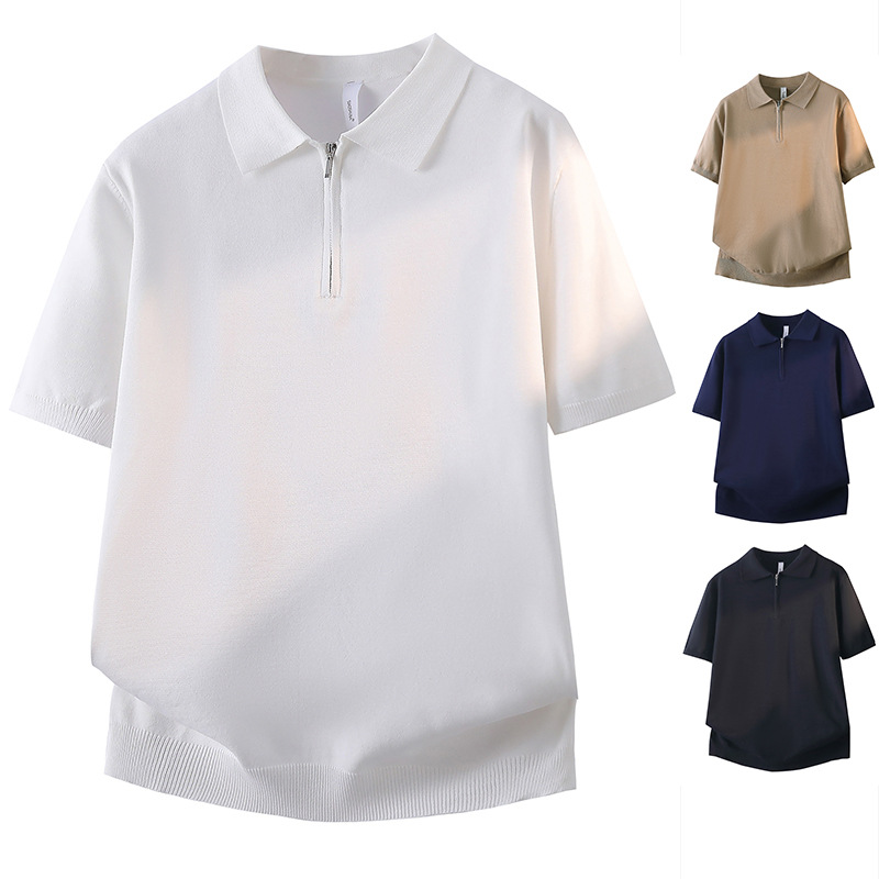 Polo camiseta de punto camiseta de manga corta hombre solapa media cremallera vieja camiseta de hielo de negocios de verano fábrica transfronteriza al por mayor