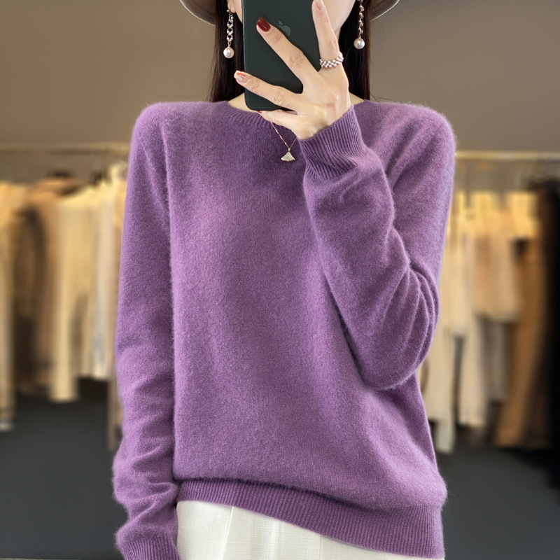 秋冬季新款羊毛衫女式100%纯羊毛内搭圆领套头羊毛针织衫毛衣|undefined