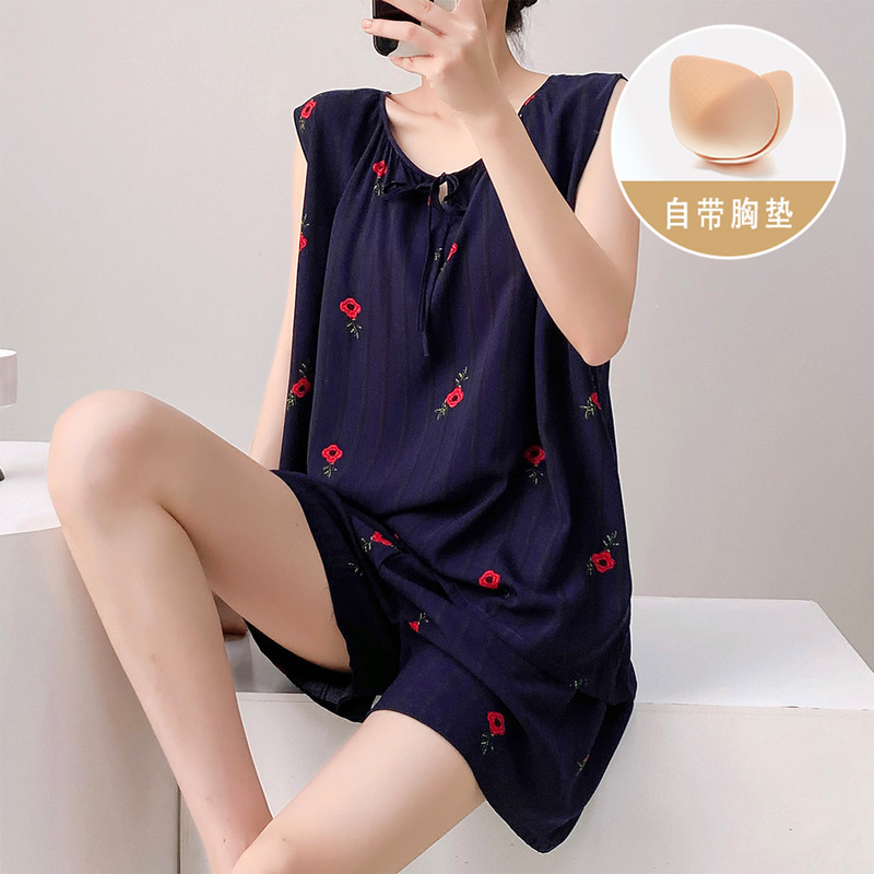 Anti-Bump Padded Pajamas for Women, Summer Thin Cotton Silk Loose-Fitting Large Size Home Wear Set, Summer Wearable Vest