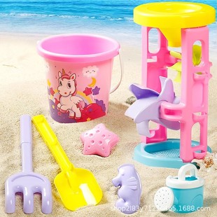 Children's Beach Toys Complete Set: Bucket, Hourglass, Sand Play Car, Beach Bucket Tools for Digging Sand, Seaside Sensory Training