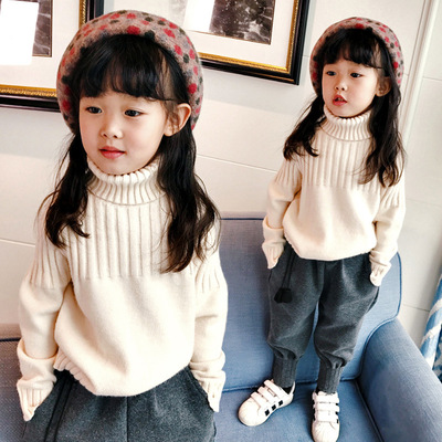 女童百搭高领毛衣秋冬新款加绒加厚女宝宝针织衫儿童洋气打底衫冬