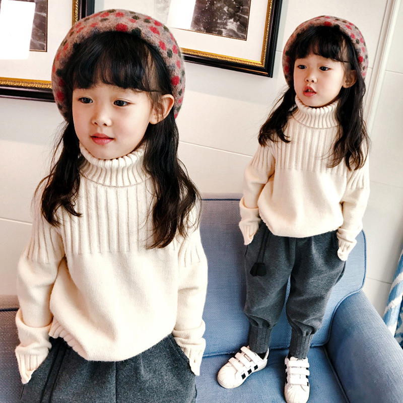 女童百搭高领毛衣秋冬新款加绒加厚女宝宝针织衫儿童洋气打底衫冬