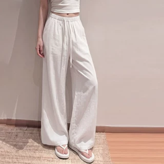 白色亚麻阔腿裤女2026新款夏季薄款高腰垂感小个子冰丝窄版直筒裤