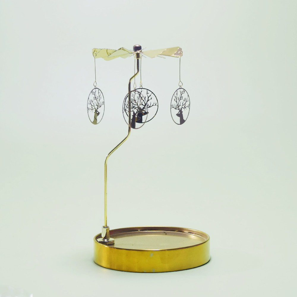 Fuente fabricante al por mayor Amazon INS bandeja redonda de acero inoxidable linterna giratoria giratoria candelabro de aromaterapia giratoria