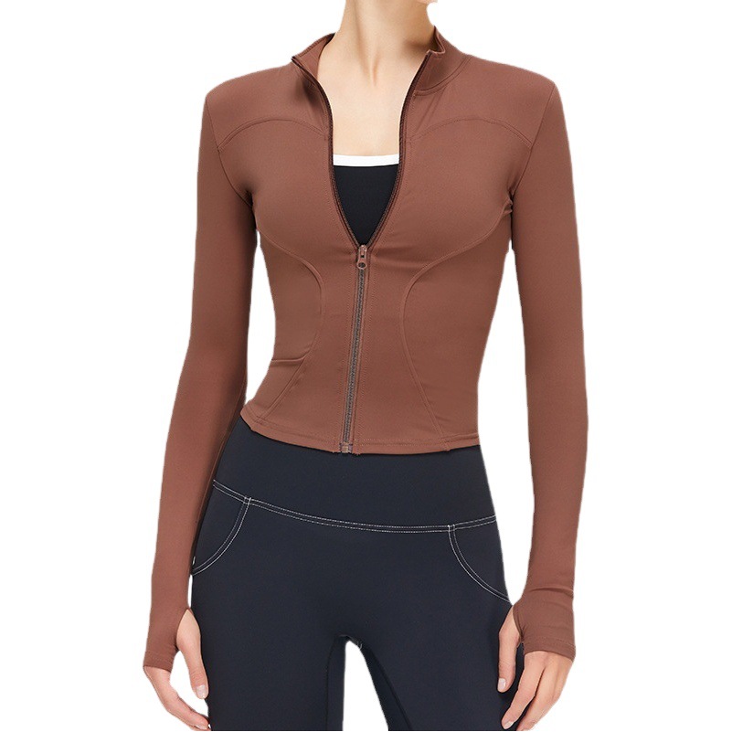 Ropa de fitness de secado rápido de las mujeres SLIM-Fit deportes top de alta cremallera elástica ropa de Yoga de manga larga collar chaqueta de yoga