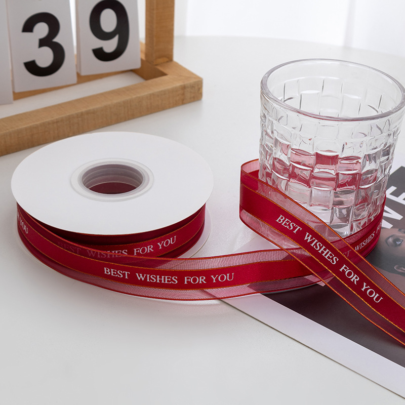 2.5cm letras inglesas envases de flores cintas de satén red de nieve de copas de regalo pastel cintas hechas a mano