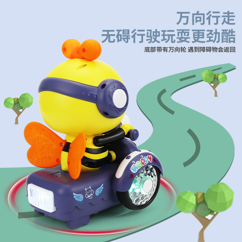 Envío gratuito cara cambiante dibujos animados abeja juguete eléctrico para niños coche luz música universal rueda TikTok Net puesto de mercado nocturno rojo