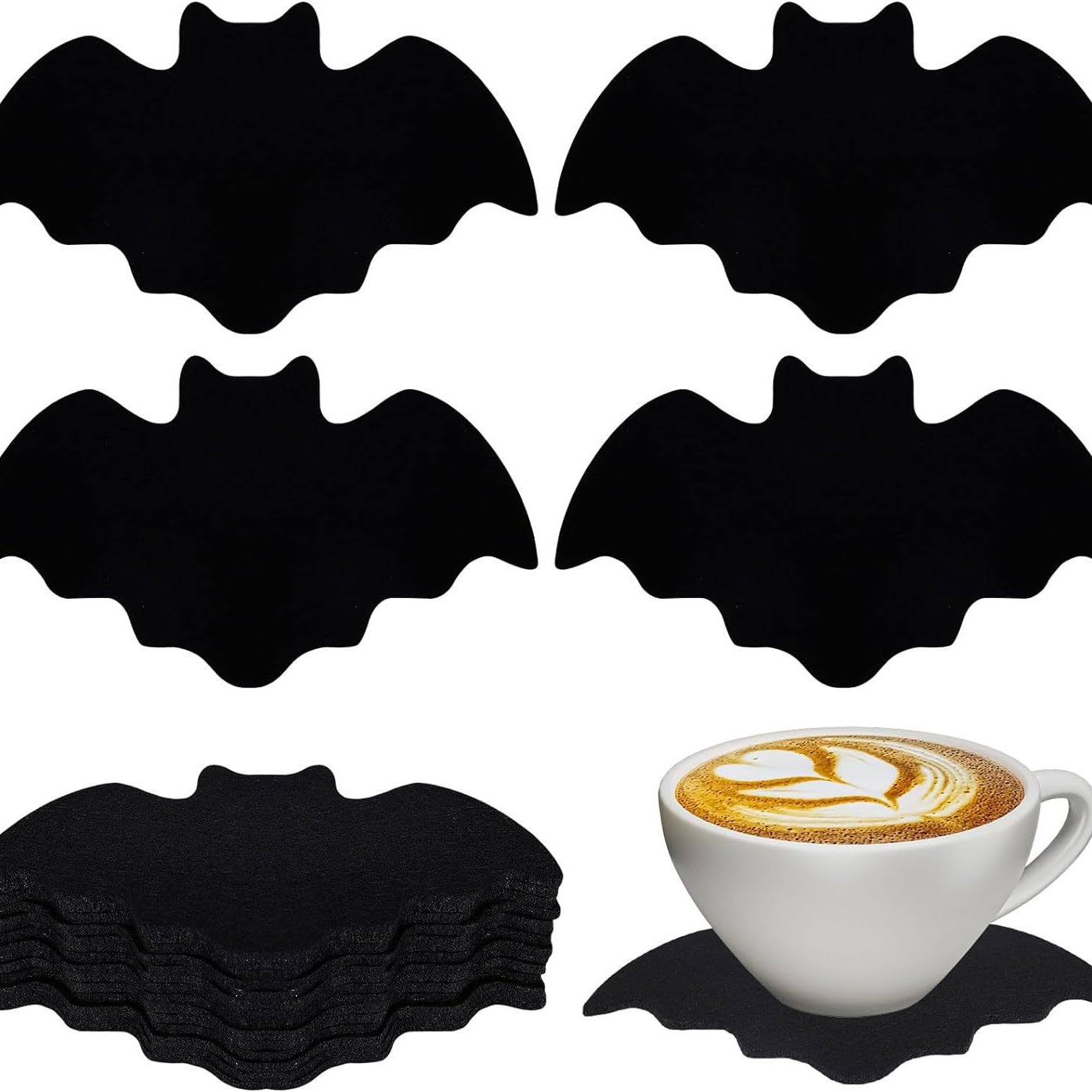 Home & Garden Felt Bat Coasters Table Drink Coasters Black Non slip Heat Resistant Felt Coasters Party Decoration_voghion.com