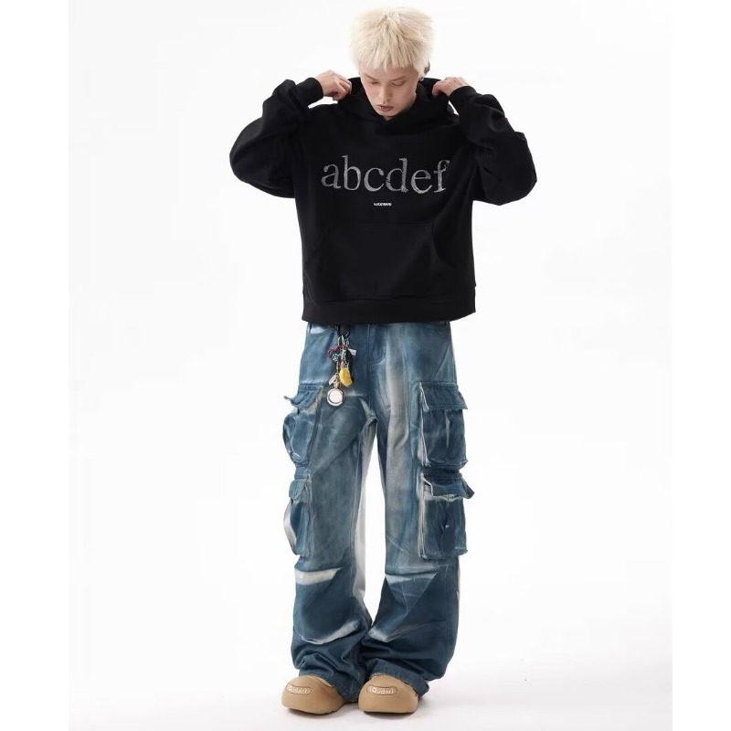 Men's Clothing Retro Washed Tie Dyed Vintage Washed Tie-Dye Gradient Multi-Pocket Cargo Pants For Men & Women - Wide Leg Distressed Denim Jeans_mkmklike.com