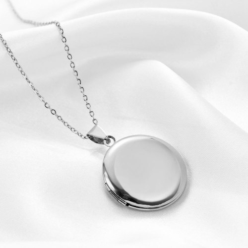 New Fashion Photo Box Necklace Openable Oval Smooth Stainless Steel Photo Box Round Necklace Pendant Jewelry Wholesale