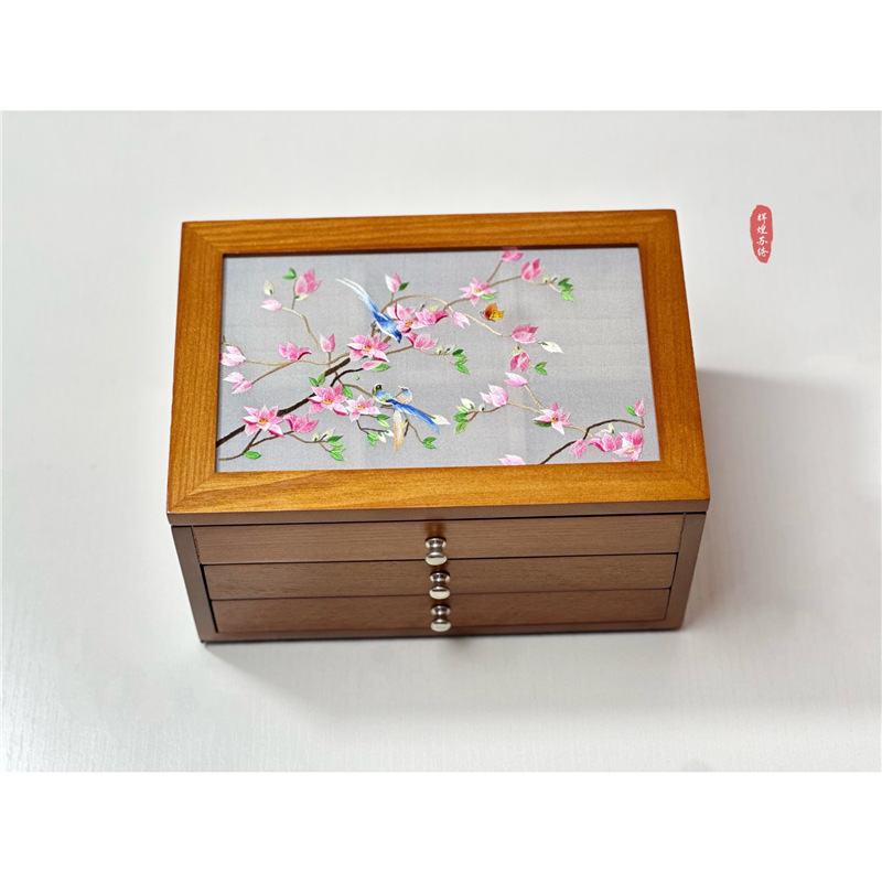 結婚プレゼントの首飾り箱手作り蘇刺繍両面刺繍木製三層ジュエリー収納箱洗練された誕生日に友人に贈る|undefined
