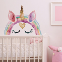 外貿卡通彩繪彩虹獨角獸臥室客廳玄關家居裝飾牆貼貼紙自粘批發