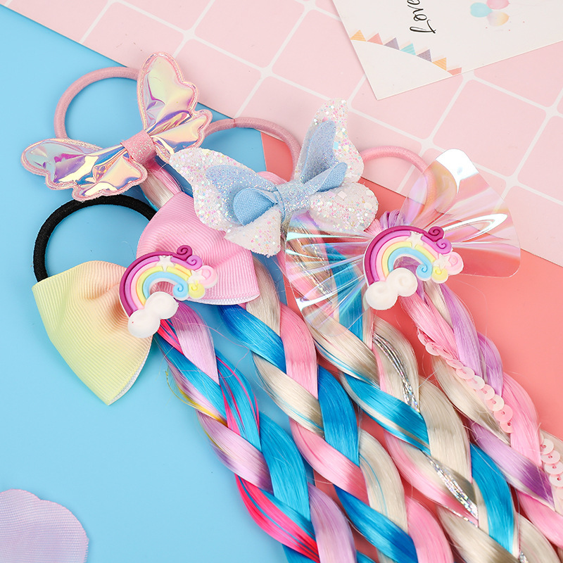 Children's Cartoon Unicorn Color Bowknot Wig Hair Rope Girls Twist Braid Hair Rope display picture 12