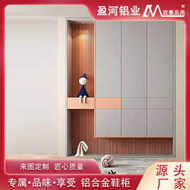 浅灰色铝合金鞋柜家用门口入户玄关柜大容量靠墙一体门厅储物柜子