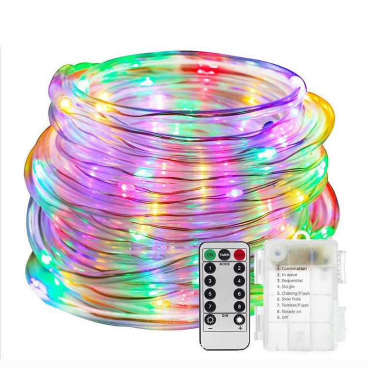 Tubo de PVC luz al aire libre impermeable batería caja de alambre de cobre Cadena de luz Patio de Navidad luz decorativa Arco Iris tubo de luz LED