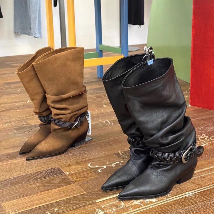 Leather exclusive winter belt pointed-toe