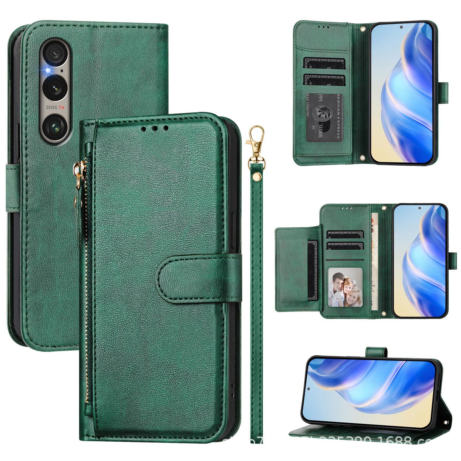 For SONY Xperia 1 VI 2024 new multi-zipper card multi-function diagonal mobile phone protection PU cover