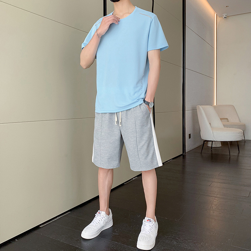 24 camisetas de manga corta de seda de hielo para hombres de verano deportivo casual elástico cuello redondo de alta calidad moda transpirable para correr