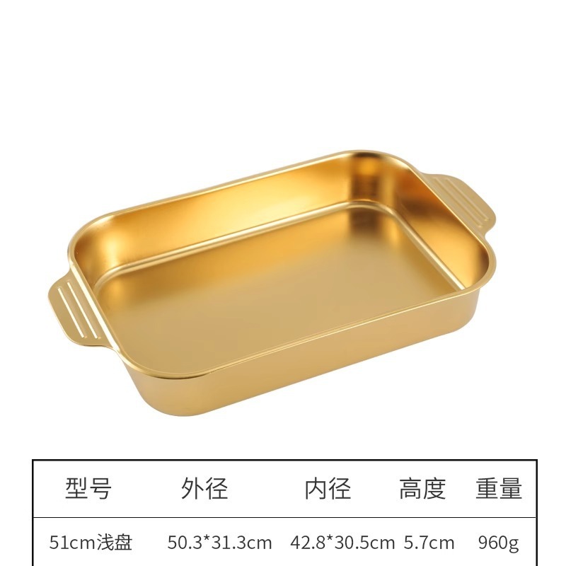韓国式304ステンレス厚板焼き魚皿 業務用長方形焼き皿トレイ両耳付き食器皿ご飯皿野菜皿|undefined
