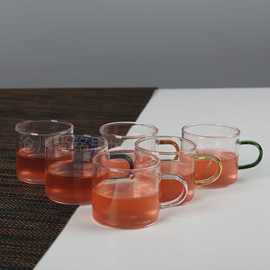 跨境六色彩把品茶功夫小水杯小号玻璃杯100毫升手提玻璃果汁杯