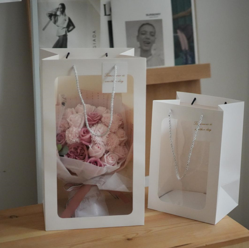 Bolso de mano transparente de flores del día de la madre, bolsa de regalo de ventana de pvc, bolsa de embalaje, bolsa de regalo de flores del maestro del día del maestro