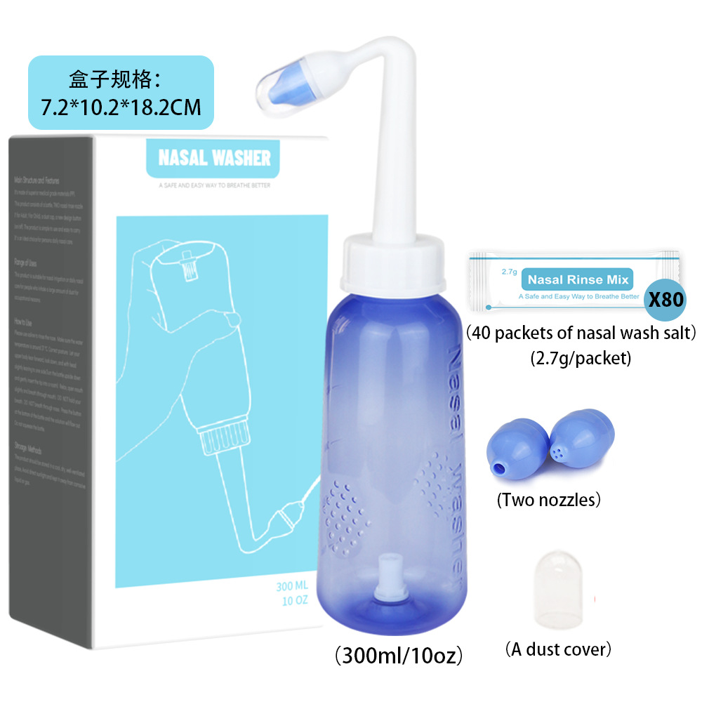 Botella de lavado nasal completo Inglés de 300m con 10-40-80 paquetes de lavado nasal de sal de lavado nasal