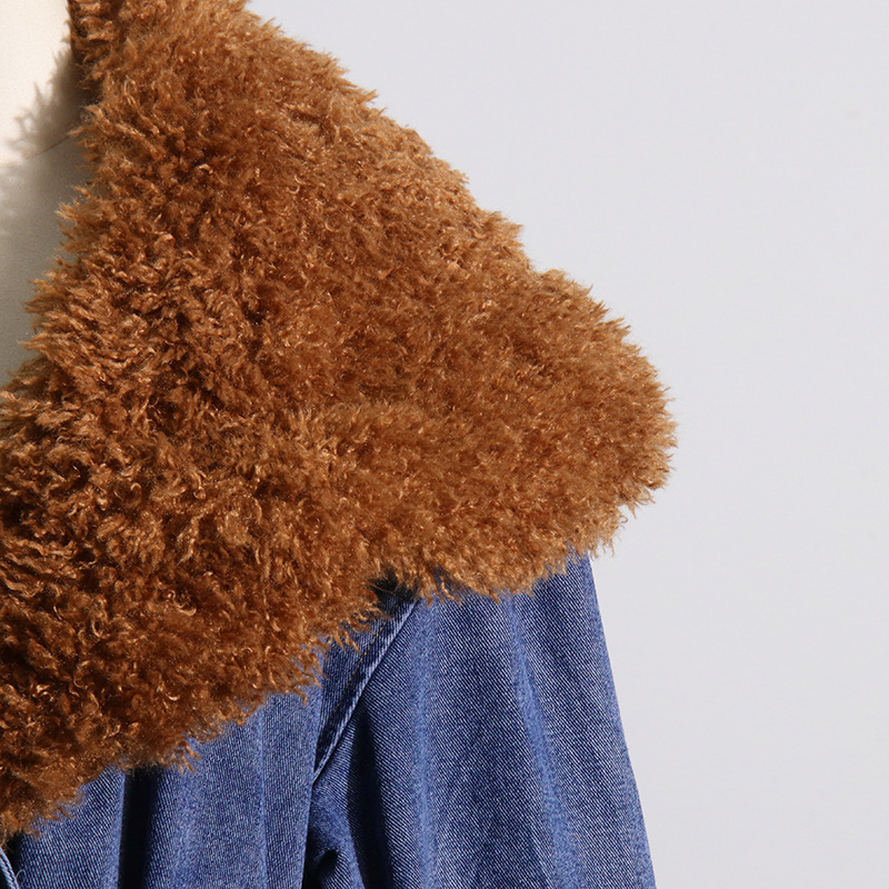 Moteriški drabužiai temperamentingas ilgas lietpaltis pavasariui naujas nuimamas kailio apykaklės nišinio dizaino džinsinis švarkas_voghion.com