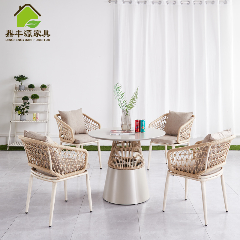 Nordic simple outdoor table and chair leisure balcony garden combination outdoor garden small tea table set woven chair