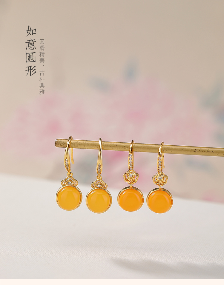 Bông tai bạc S925 mạ vàng mật ong hình Như ý phong cách cổ điển — Phong cách 1 chi tiết 3