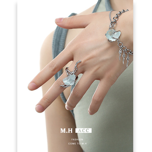 Original Blue Glacier Ring, Non-Fading, Niche Ins National Trend Cool Style, High-End Sweet Cool Index Ring Set