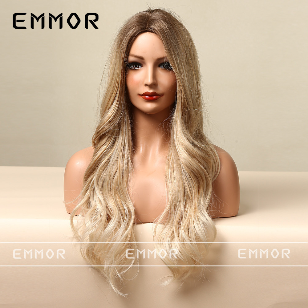 Amazonas peluca femenina larga pelo rizado natural mullido estilo europeo y americano gradiente de oro onda grande Red Full Head pelucas cubierta