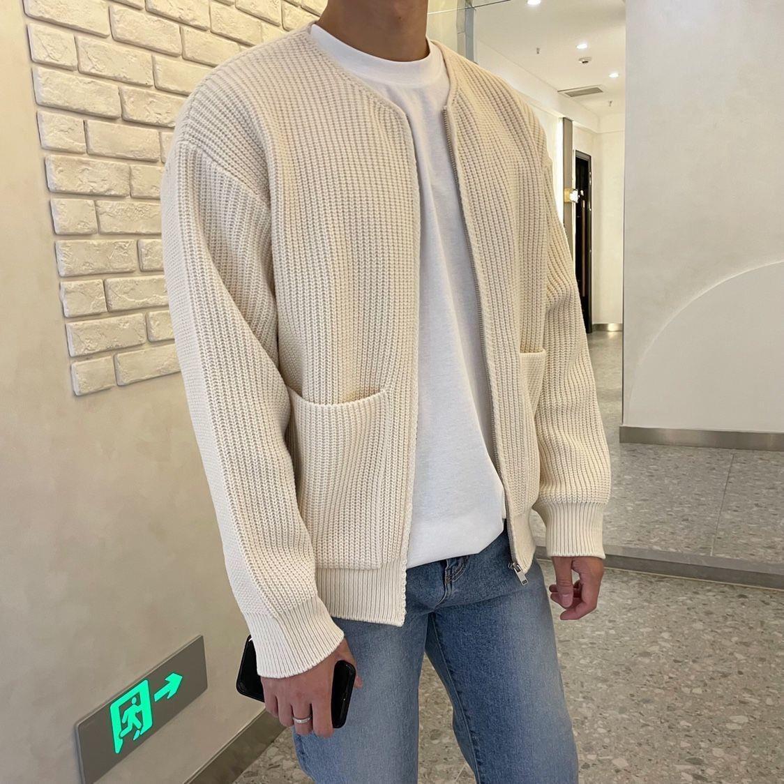 Men's Clothing Autumn And Winter Stand Up Collar Spot Thickened Slim Fit Casual Cotton Proof Long Sleeved Sweater Men's Sweater Men_voghion.com