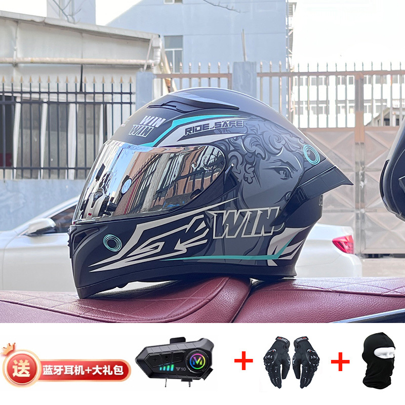 Casco de cola grande de motocicleta Jiekai Casco completo con auriculares Bluetooth Casco de conducción de motocicleta eléctrica de cuatro estaciones para hombre